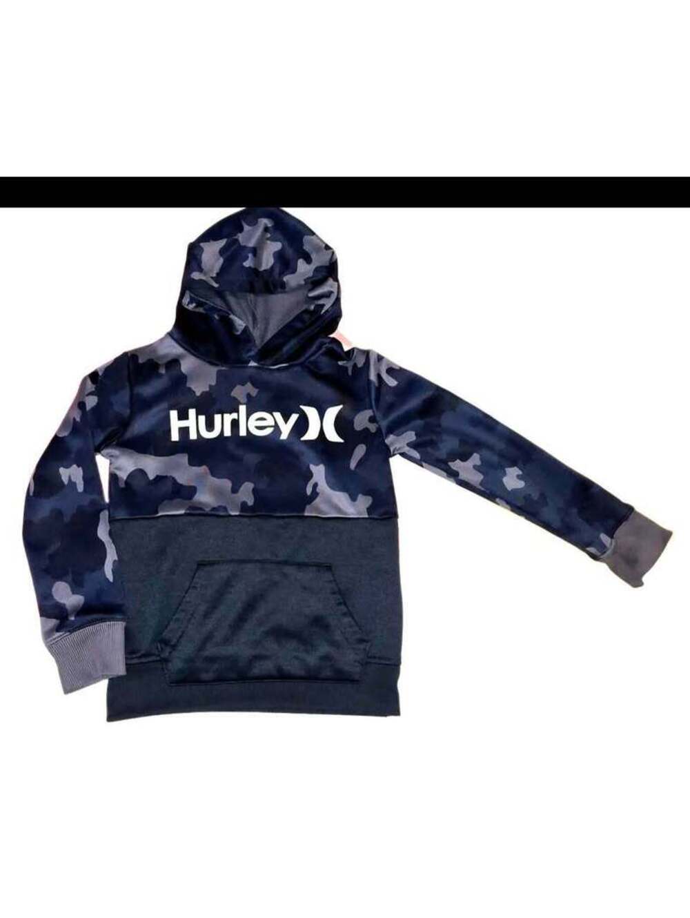 Hurley Boys 4 Pullover Hoodie Black/Gray Camo Logo Long Sleeve Polyester 4t